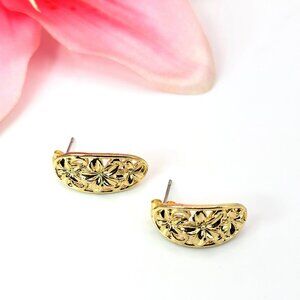 Gold Triple Plumeria cuff stud earrings, Hawaiian Earrings
